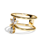 Bague double anneau diamant poire / navette or blanc - Affectueuse