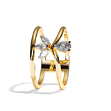 Bague double anneau diamant poire / navette or blanc - Affectueuse