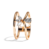 Bague double anneau diamant poire / navette or blanc - Affectueuse