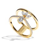 Bague double anneau diamant poire / navette or blanc - Affectueuse pavée