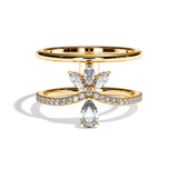 Bague double anneau diamant poire / navette or blanc - Affectueuse pavée