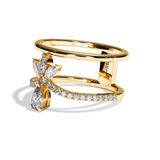 Bague double anneau diamant poire / navette or blanc - Affectueuse pavée