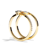 Bague double anneau diamant poire / navette or blanc - Affectueuse pavée