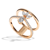 Bague double anneau diamant poire / navette or blanc - Affectueuse pavée
