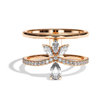 Bague double anneau diamant poire / navette or blanc - Affectueuse pavée