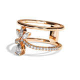 Bague double anneau diamant poire / navette or blanc - Affectueuse pavée