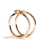 Bague double anneau diamant poire / navette or blanc - Affectueuse pavée