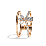 Bague double anneau diamant poire / navette or blanc - Affectueuse pavée