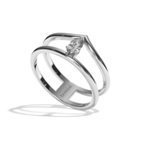 Bague double anneau diamant poire or blanc - Réconfortante