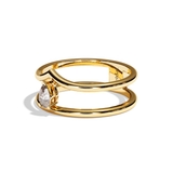 Bague double anneau diamant poire or blanc - Réconfortante