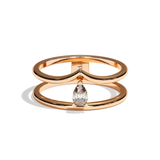 Bague double anneau diamant poire or blanc - Réconfortante