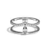 Bague double anneau diamant poire platine - Réconfortante pavée