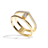 Bague double anneau diamant poire platine - Réconfortante pavée