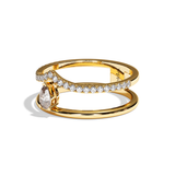Bague double anneau diamant poire platine - Réconfortante pavée