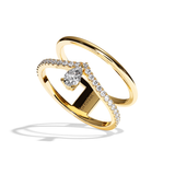Bague double anneau diamant poire or jaune - Heureuse pavée