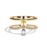 Bague double anneau diamant poire or jaune - Heureuse pavée
