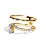 Bague double anneau diamant poire or jaune - Heureuse pavée