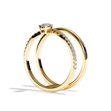 Bague double anneau diamant poire or jaune - Heureuse pavée