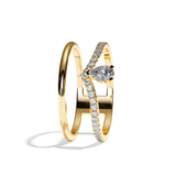 Bague double anneau diamant poire or jaune - Heureuse pavée