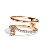 Bague double anneau diamant poire or jaune - Heureuse pavée