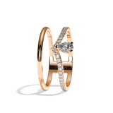 Bague double anneau diamant poire or jaune - Heureuse pavée