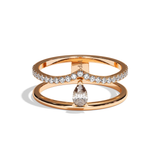 Bague double anneau diamant poire platine - Réconfortante pavée