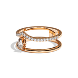 Bague double anneau diamant poire platine - Réconfortante pavée