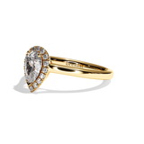 Bague solitaire halo diamant poire or jaune - Amoureuse