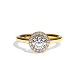 Bague solitaire halo diamant rond or jaune - Amoureuse
