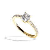 Bague solitaire pavé diamant coussin platine - Naturelle