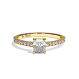 Bague solitaire pavé diamant coussin platine - Naturelle