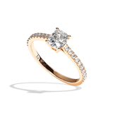 Bague solitaire pavé diamant coussin platine - Naturelle