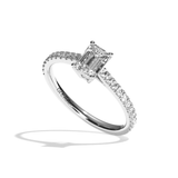Bague solitaire pavé diamant émeraude or blanc - Naturelle