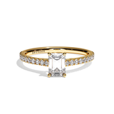 Bague solitaire pavé diamant émeraude or blanc - Naturelle