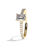 Bague solitaire pavé diamant émeraude or blanc - Naturelle