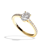 Bague solitaire pavé diamant oval or blanc - Naturelle