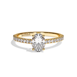 Bague solitaire pavé diamant oval or blanc - Naturelle