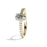 Bague solitaire pavé diamant oval or blanc - Naturelle