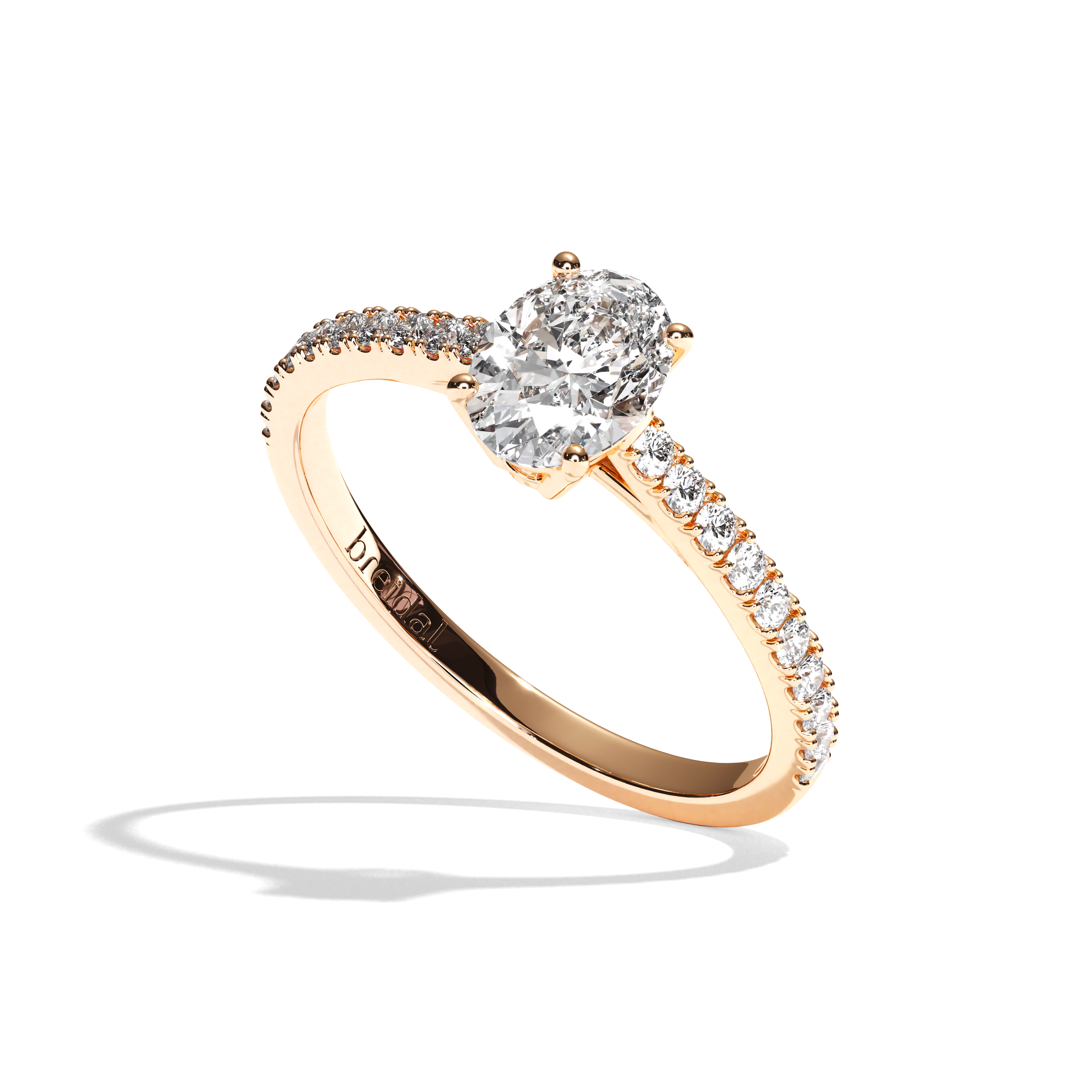 Bague solitaire pavé diamant oval or jaune - Naturelle