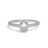 Bague solitaire pavé diamant oval or blanc - Naturelle
