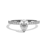 Bague solitaire pavé diamant poire or blanc - Naturelle