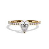Bague solitaire pavé diamant poire or blanc - Naturelle