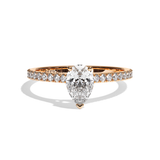 Bague solitaire pavé diamant poire or blanc - Naturelle
