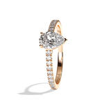 Bague solitaire pavé diamant poire or blanc - Naturelle