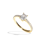 Bague solitaire pavé diamant radiant or rose - Naturelle