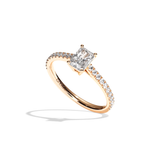 Bague solitaire pavé diamant radiant or rose - Naturelle