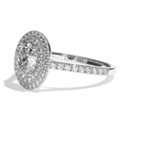 Bague solitaire halo diamant oval or rose - Eblouissante