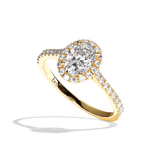 Bague solitaire halo diamant oval or blanc - Amoureuse pavée