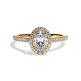 Bague solitaire halo diamant oval or blanc - Amoureuse pavée