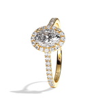 Bague solitaire halo diamant oval or blanc - Amoureuse pavée